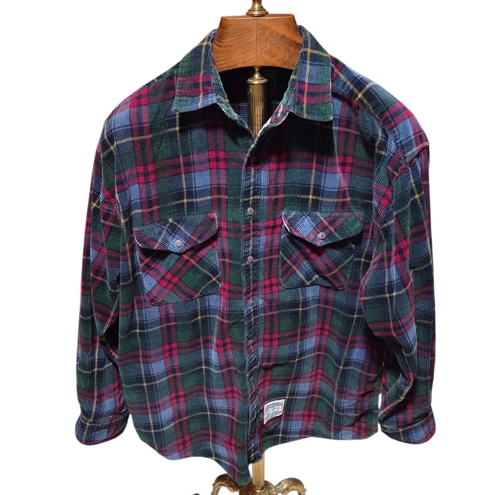 Y2K Ralph Lauren CHAPS Vintage Corduroy Plaid Shirt Size Large